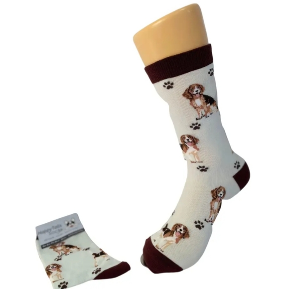 Happy Socks Dog Print Socks - Cream and Brown - Picture 1 of 4